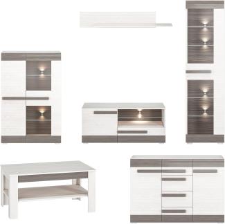 Wohnzimmer-Set "Blanco" Wohnwand 6-teilig Pinie weiß grau MDF