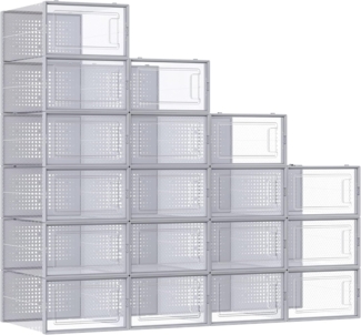 SONGMICS Schuhboxen, 18er Set, Schuh-Organizer aus Kunststoff, faltbar und stapelbar, für Schuhe bis Größe 44, transparent-grau LSPDE006G18