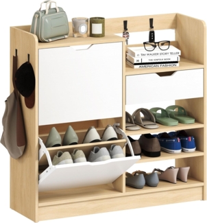 HOMCOM Schuhkipper Schuhschrank Schmal mit 2 Klappen, 1 Schubladen (Schuhkommode, 1 St, Schuhregal mit offenen Fächern), für 14 Paar Schuhe 93 x 30 x 90 cm, Weiß