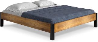 Möbel-Eins CURBY Bett Metallfuß, ohne Kopfteil, Material Massivholz, rustikale Altholzoptik, Fichte vintage 160x200 cm