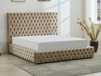 Vente-unique - Chesterfield-Bett mit Bettkasten + Matratze - 160 x 200 cm - Samt - Taupe - DULENI