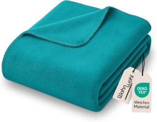 WOHNWOHL Kuscheldecke 150x200 cm • weiche Tagesdecke • Sofadecke • Wohndecke • Winterdecke • Ökotex Zertifizierte Baumwolldecke • Farbe: Türkis