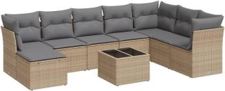 vidaXL 9-tlg. Garten-Sofagarnitur mit Kissen Beige Poly Rattan 3249898