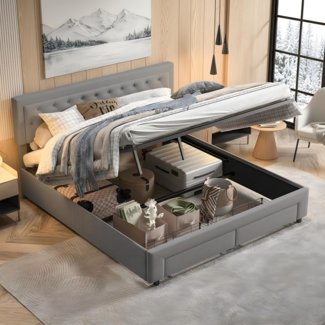 PXloue Standvitrine Matt Glasvitrine mit LED-Beleuchtung und Stauraum Wohnzimmerschrank mit Glastüren und Schubladen