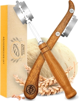 Krustenzauber Brotmesser Bäckermesser Teigmesser Set für gerade und geschwungene Schnitte, Brotklinge, Bäckerklinge, Teigritzmesser Lame, Brot Backen Zubehör