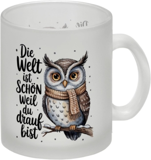 speecheese Tasse Eule mit Schal Glas Tasse Die Welt ist schön