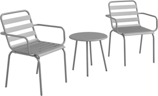 Outsunny Balkonset Bistroset Gartenmöbel Set mit 1 Couchtisch, 2 Stapelbaren Stühlen, (Sitzgruppe, 3-tlg, Gartensitzgarnitur), für Balkon, Terrasse, Stahl, Hellgrau