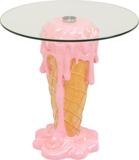 Kare Design Beistelltisch Ice Cream, Rosa/Braun, 48cm Durchmesser, Couchtisch, Ablage, Wohnzimmertisch, EIS-Motiv, Glas Tischplatte, Rund