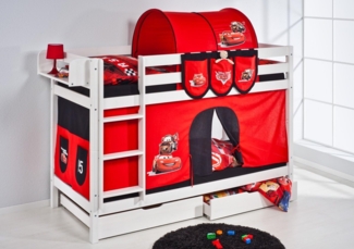 Lilokids 'Jelle' Etagenbett 90x200 cm, Disney Cars, Kiefer massiv, mit Vorhang und Lattenroste