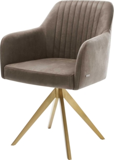 Esszimmerstuhl Greg-Flex Mikrofaser Taupe Vintage Kreuzgestell kantig Gold Taschenfederkern
