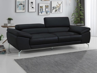 Vente-unique - Ledersofa 3-Sitzer - Schwarz - GRETEL