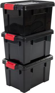 Iris Ohyama, 3er-Set, Aufbewahrungsbox, DIY, 21 L, mit Clips, stapelbar, Garage - Power Box SK-210 - Schwarz