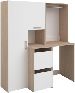 Vente-unique - Möbel für Waschmaschine mit Kleiderstange, Schrank & Hochschrank - Holzfarben hell & Weiß - 157 x 184 cm - ERKANO