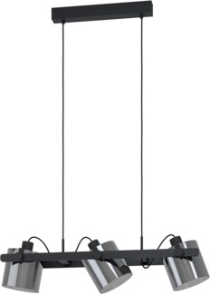 Eglo 43606 Hängeleuchte HORNWOOD 2 schwarz-transparent E27 3X40W L:78cm B:15cm H:110cm dimmbar