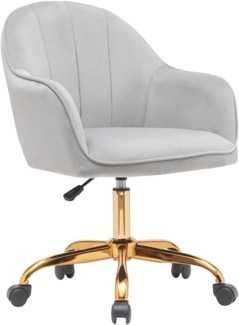 BAKAJI Bürostuhl aus Samt mit goldenem Fuß, 55 cm, extra weiche Polsterung und Shabby-Chic-Stil, ergonomischer Schreibtischstuhl mit Gashöhenverstellung, 95-105 cm (Grau)