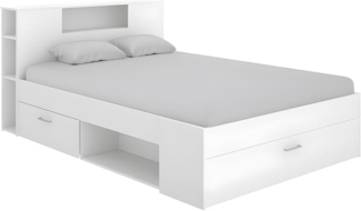Vente-unique - Bett mit Kopfteil, Stauraum & Schubladen - 140 x 190 cm - Weiß - LEANDRE