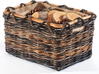 Kobolo Kaminholzkorb Holzkorb aus Rattan und Bananenblatt Jutestoff M