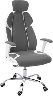 Bürostuhl HWC-F12, Schreibtischstuhl Drehstuhl Racing-Chair, Sliding-Funktion Stoff/Textil + Kunstleder ~ grau/weiß