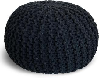 casamia Pouf Ø 55 o. 45 cm Sitzpouf Strickhocker Sitzpouf Bodenkissen nachhaltig Grobstrick Optik Größe ø 55 cm, Farbe schwarz