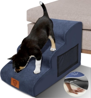 ZNM Hundetreppe – 3-stufige, wasserdichte Haustiertreppe für kleine Hunde, mit waschbarem Bezug und Reißverschluss, rutschfester Schwamm-Rampe, tragbar, auch als Katzentreppe nutzbar