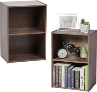 Iris Ohyama Modernes Bücherregal, 2 Etagen, Satz von 2, Braun, Vielseitig, Modular, Offenes Regal, Für Wohnzimmer, Büro, Schlafzimmer, Platzsparend, Bücher, CD, Dekor, Einfacher Aufbau, CX-2