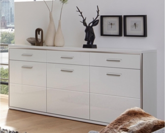 Sideboard >Trento< in Weiß-Hochglanz tiefzieh Nachbildung - 184x89x45 (BxHxT)
