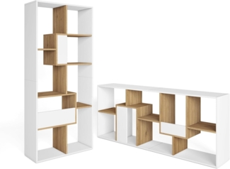 Skraut Home | Bücherregal Bibliothek | Bookshelf, Bookcase | 162 x 67 x 31 cm | Aufbewahrungsregal | Moderner Stil | Weiß und Eiche