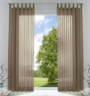 2er-Pack Gardinen Transparent Vorhang Set Wohnzimmer Voile Schlaufenschal mit Bleibandabschluß HxB 245x140 cm Nougat, 61000CN