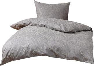 Bettwaesche-mit-Stil Mako-Satin Damast Paisley Bettwäsche "Davos" grün - grau Garnitur 140x200 + 70x90