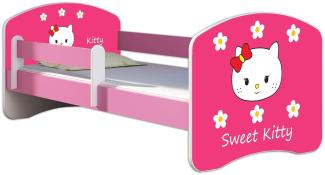 Kinderbett Jugendbett mit einer Schublade und Matratze Rausfallschutz Rosa 70x140 80x160 80x180 ACMA II (16 Sweet Kitty 2, 80x160 cm)