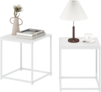 Furinno Camnus Modern Living Beistelltisch, Solides Weiß/Weiß, 2er-Set