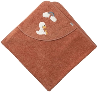 Sterntaler Kapuzen Badetuch aus uni Frottee 100x100 cm und Applikation Ente Edda Lou und Regenbogen,