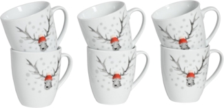 CreaTable Becher Hirsch, Kaffeebecher, 6-tlg, Porzellan, Winterdekor, Hirschmotiv
