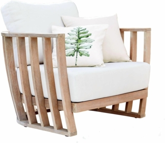 Mirabeau Gartensessel stilvoller Relaxsessel Vézère aus FSC®-100% Eukalyptusholz creme braun (elegant, White‑Washed‑Finish, inkl. Sitz‑, Rücken- & Dekokissen), Gartenstuhl, Outdoor-Sessel, FSC-Holz, B 91 cm, H 65 cm, T 89cm