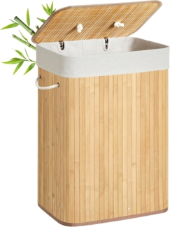 SONGMICS Wäschekorb mit Deckel, 72 L, Wäschekorb aus Bambus, faltbar, mit abnehmbarem waschbarem Beutel, Griffen, für Waschküche, Schlafzimmer, Holzfarbe LCB10Y