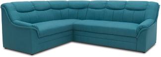 DOMO collection Berlin Ecksofa, Sofa in L-Form mit Schlaffunktion, Eckcouch mit Federkern, 205 x 250 x 89 cm, Polsterecke in petrol