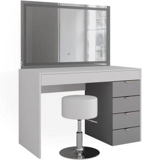 Vicco Schminktisch Elise Weiß Grau 115 x 76 cm modern Frisiertisch Schubladen LED-Spiegel Hocker