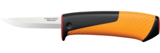 Fiskars Handwerkermesser inklusive Holster mit integriertem Messerschärfer, Gesamtlänge: 20,9 cm, Schwarz/Orange/Rot, 1023620