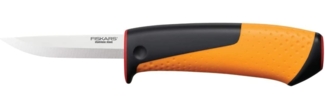 Fiskars Handwerkermesser inklusive Holster mit integriertem Messerschärfer, Gesamtlänge: 20,9 cm, Schwarz/Orange/Rot, 1023620