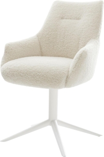 Drehstuhl Alja-Flex mit Armlehnen Teddystoff Beige Fußkreuz Weiß 360° drehbar Wippfunktion Taschenfederkern