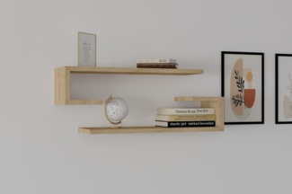 Modern Wall Shelf (2 Pieces), Sapphire Oak, 60 x 15 x 19.6 cm | 100% Melamine Coated Particle Board, 18 mm Thick | Stylish Scandinavian Design for Home & Office