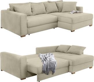 luma-home Ecksofa 15154, Dauerschläfer mit Bettkasten 288x186 cm, Federkern, Ottomane links oder rechts, Cord Beige Grau