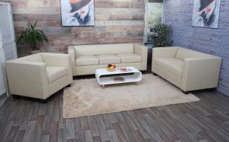 3-2-1 Sofagarnitur Couchgarnitur Loungesofa Lille ~ Kunstleder, creme