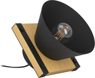 Eglo 43959 Tischleuchte MACCLES Stahl, Holz schwarz, braun E27 1X15W H:15cm Ø18cm mit Kabelschalter