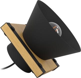 Eglo 43959 Tischleuchte MACCLES Stahl, Holz schwarz, braun E27 1X15W H:15cm Ø18cm mit Kabelschalter