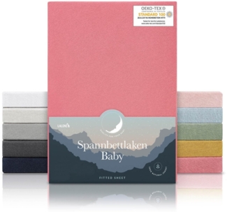 Laleni 3er-Set Jersey Spannbettlaken Babybett Kinderbett 70x140 cm - Oeko-Tex Zertifiziert, 100% Baumwolle, atmungsaktives Spannbetttuch Baby, 135 g/m², Coral - Rot