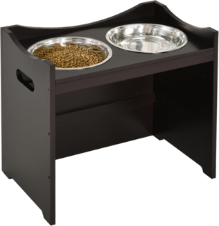 PawHut Futternapf Höhenverstellbar, Erhöhtes Futterstation mit 2L Futterschale, Edelstahl, L54 × B31.5 × H47 cm, Kaffee