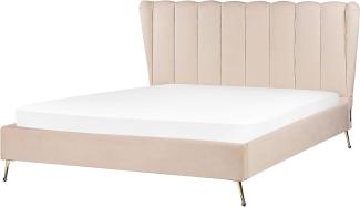 Polsterbett Samtstoff beige mit USB-Anschluss 160 x 200 cm MIRIBEL