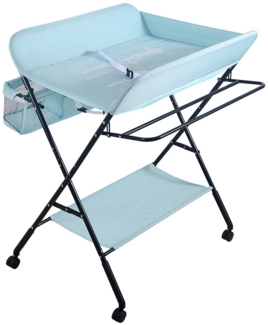 Faltbare Baby Wickelunterlage mit stabiler Struktur, Wickeltisch für Kinder, platzsparender Wickeltisch für Windelwechsel, 4 Rollen mit Bremse, mit Staufächern (80 x 66 x 98 cm)