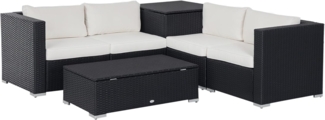 Outsunny 6 TLG. Polyrattan Gartenmöbel Set Sitzgarnitur mit Kissen Sitzgruppe Gartenset Sofagarnitur Lounge Tisch mit Stauraum Stahl Luxus Schwarz+Creme